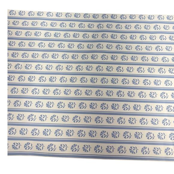 Intex Vintage Cornflower Blue Floral Stripe Fabric Backed Vinyl Wallpaper Roll - Picture 3 of 6
